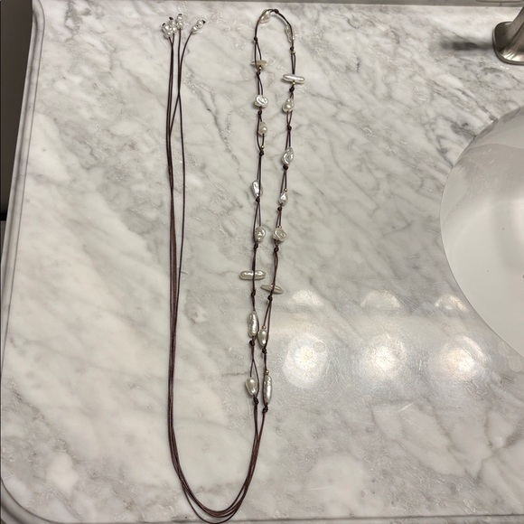 🤍Elegant Pearl and Brown String Belt / Necklace - Picture 5 of 6